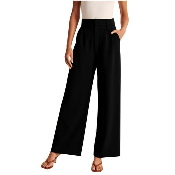 Summer Savings Clearance! yievot Womens Business Pants Wide Leg High Waisted Straight Long Work Trousers with Pockets