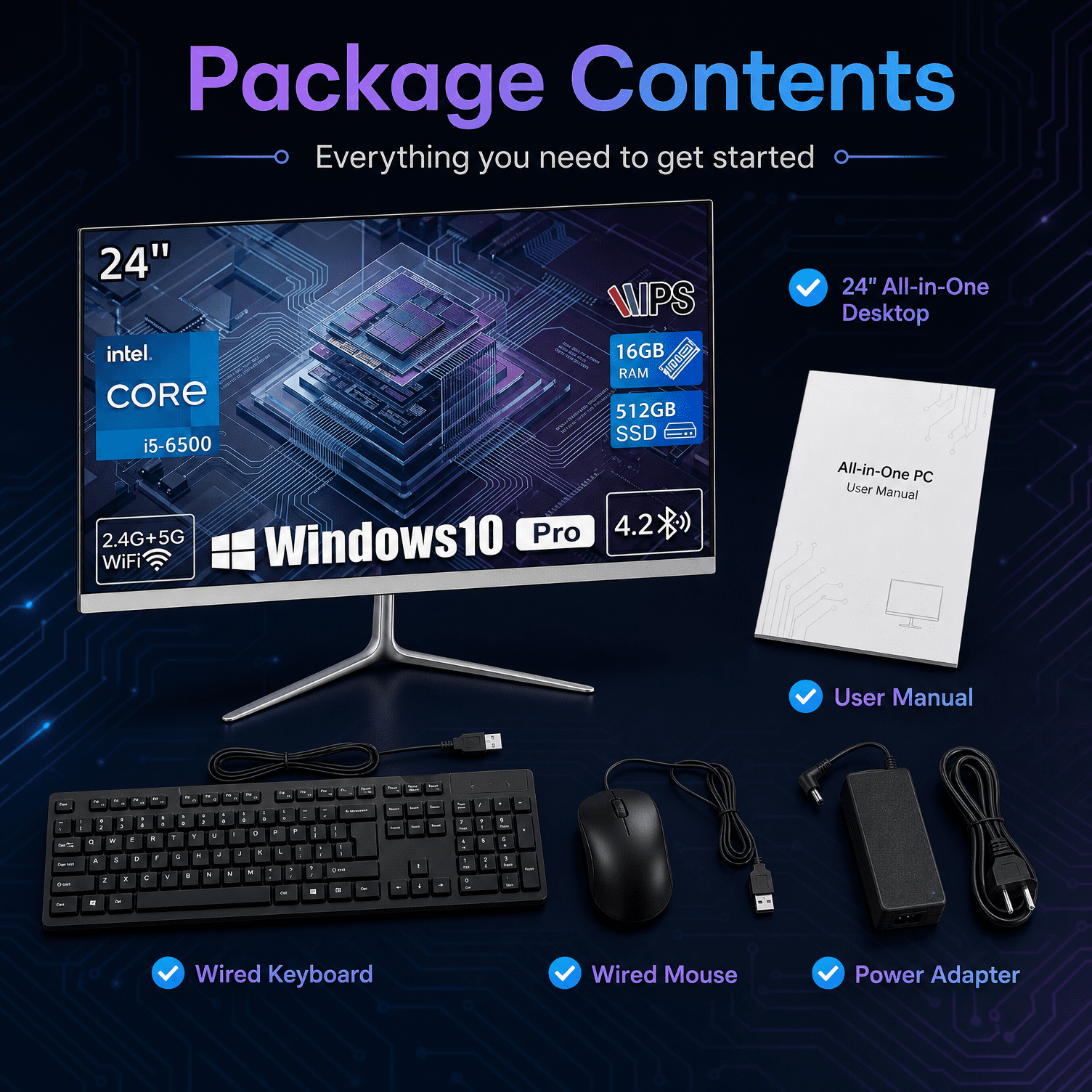 TOEMAAGIC 24" FHD All-in-One Desktop Computer Intel Core i5-6500 16GB RAM 512GB SSD Windows 10, WiFi Bluetooth Webcam, White with Wired Keyboard & Mouse for Home Office Classroom
