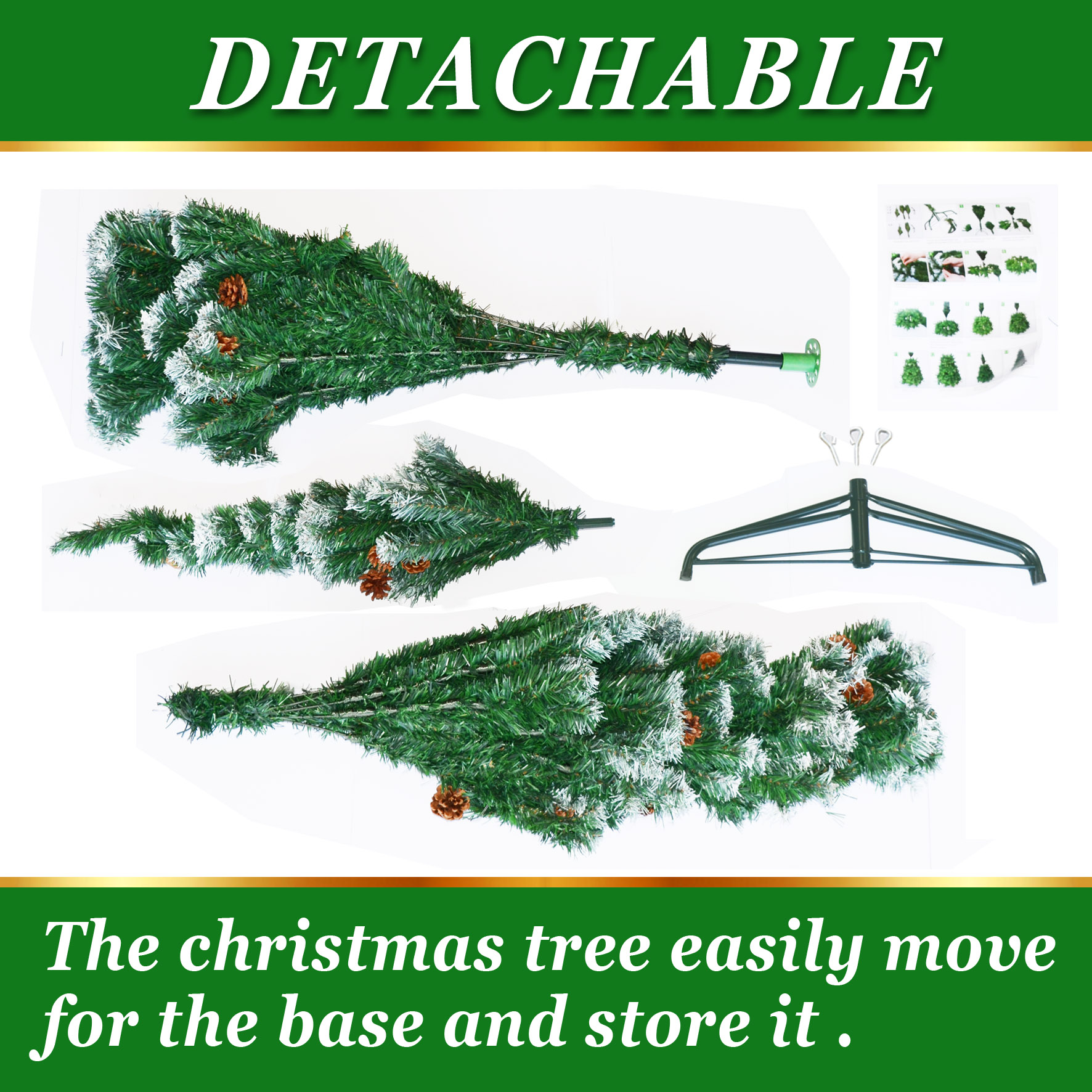Strong Camel Frosted Sweet Pine Artificial Christmas Tree Decorated with Pine Cones New Xmas Holiday Decoration (7' with 1003 Tips and 39 pinecones)