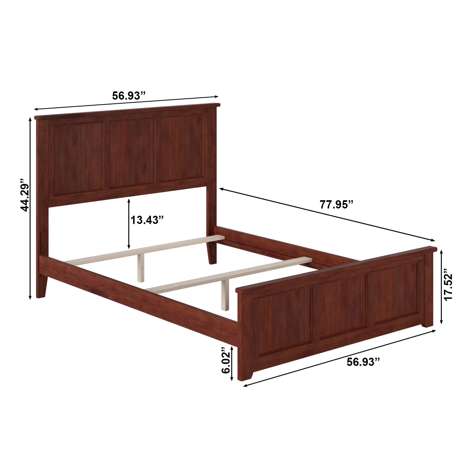 AFI Madison Full Wood Foundation Bed with Matching Headboard Footboard, Walnut