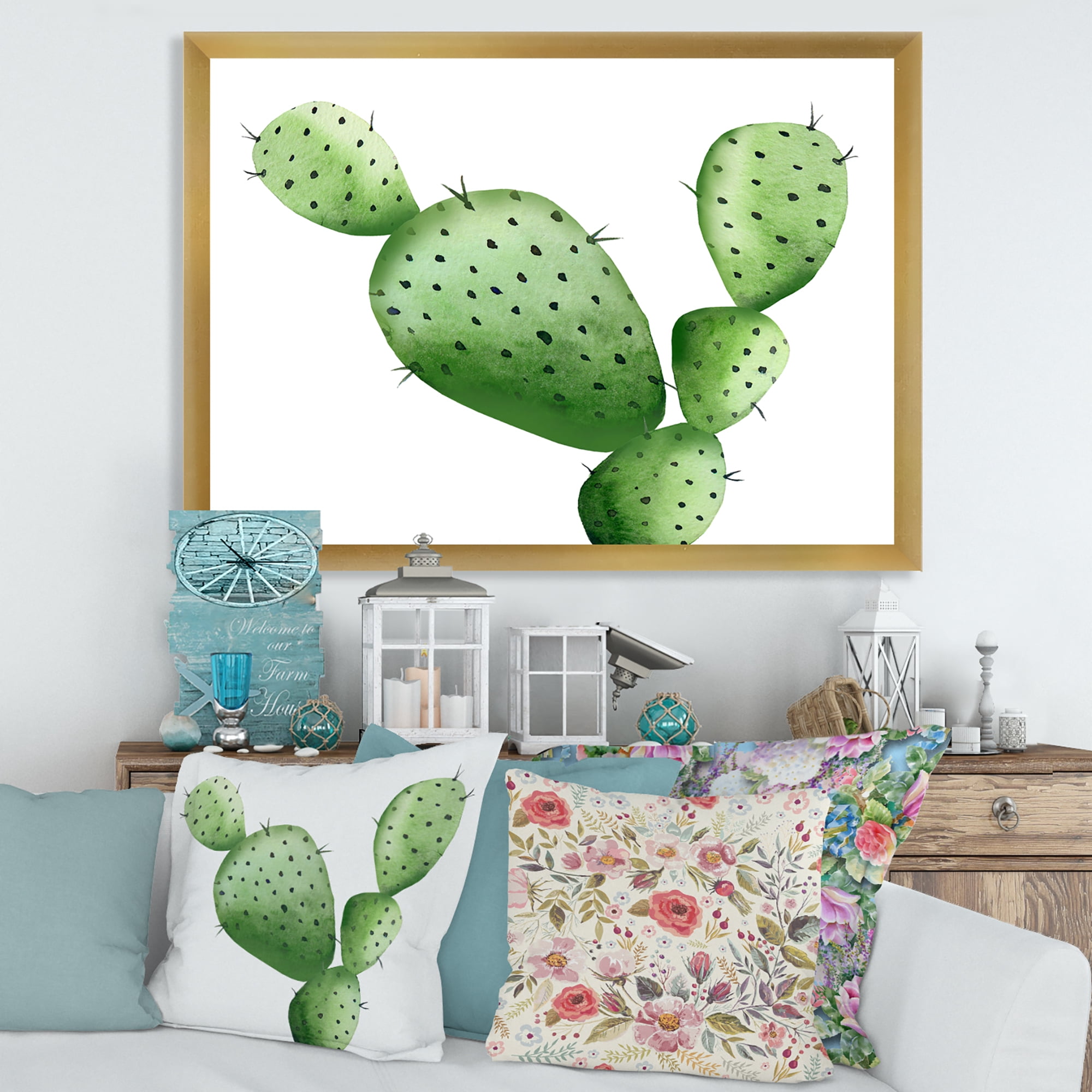 Designart 'Close Up Green Southwestern Cactus' Tropical Framed Art Print