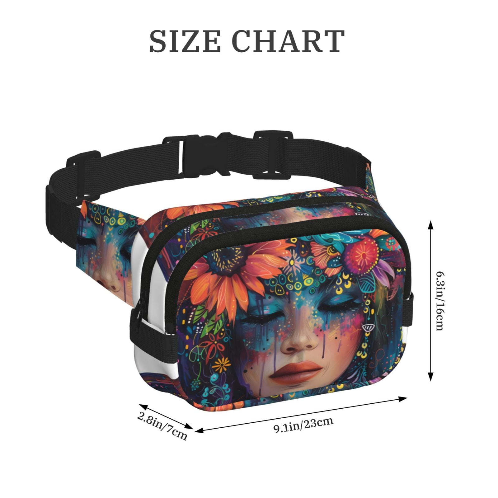 Hirioo Bohemian Colorful Flower Woman for Double Layer Waist Bag Adjustable Fanny Pack For Travel Running Hiking