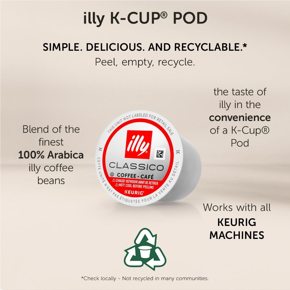 illy K-Cup Coffee Pods, Classico Medium Roast, 100% Arabica, 20 Ct