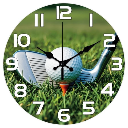 Golf Balls Pattern Wall Clock 12 Inch Golf Clubs Non-Ticking Clocks Round Wall Hanging Clock Battery Operated DIY