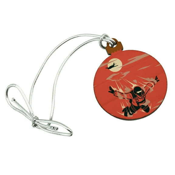 Skydiver Skydiving Out of Plane Mini Small Tiny Wood Christmas Tree Holiday Ornament