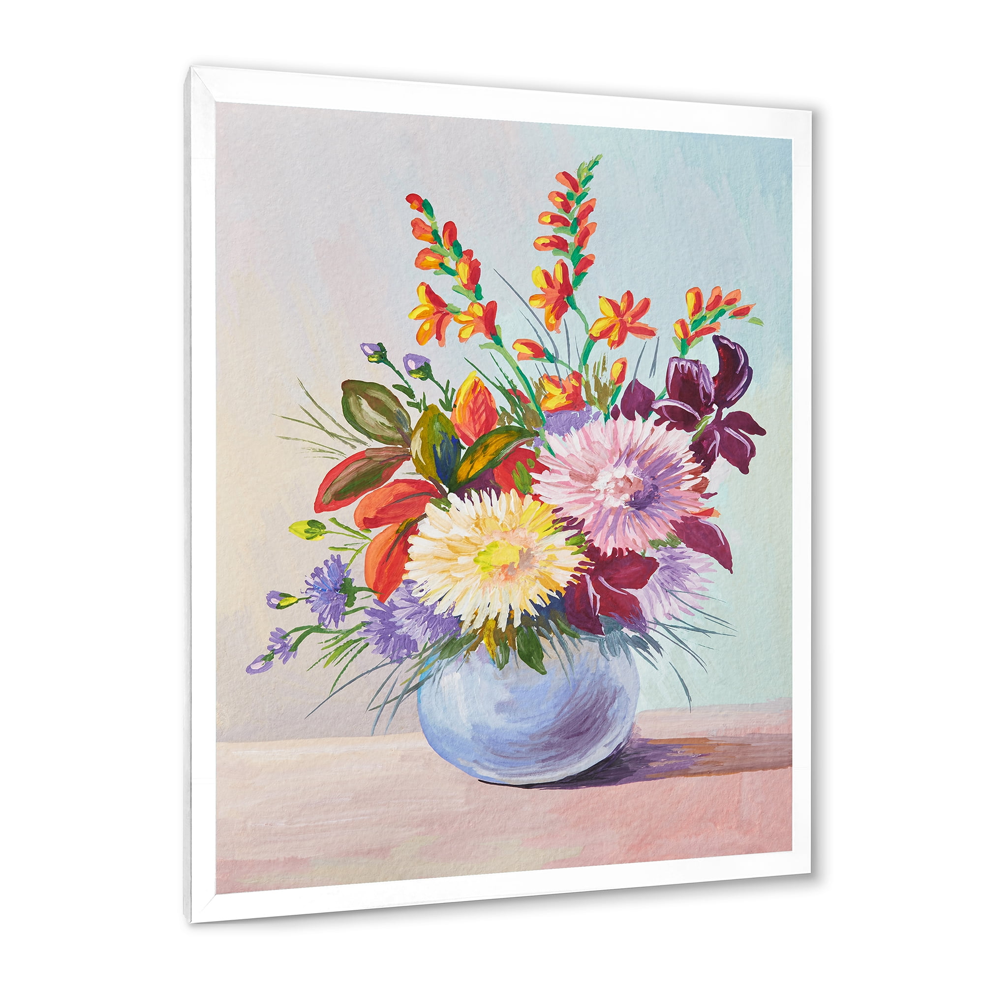 Designart 'Still Life With Asters On Colorful Flowers In Vase' Traditional Framed Art Print