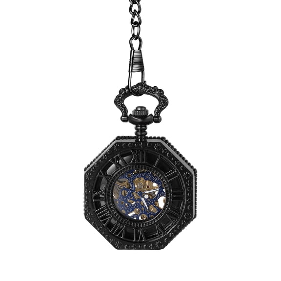 Avaner Men's Mechanical Octagonal Skeleton Pocket Watch: Roman Numeral Markers Manual Mechanical Dial - Home & Leisure