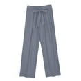 thumbnail image 6 of qolati Two Piece Sets for Women Solid 2 Piece Outfits Cotton Linen Oversized Button Down V Neck Long Sleeve Shirts High Waist Drawstring Wide Legs Pants Lounge Sets, 6 of 9