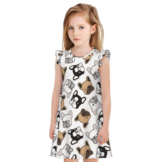 Balery French Bulldog3 Camisón de princesa para niñas, pijama de algodón con mangas abullonadas, suave y bonito.-X-Large
