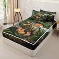 thumbnail image 2 of Metsweet Dino Tyrannosaurus Rex Zipper Full Size Comforter Sets with Fitted Sheet and 2 Pillowcases, Volcano Letter S Zipper Bedding Set, Green Brown,4pcs,Black Reversible, 2 of 6