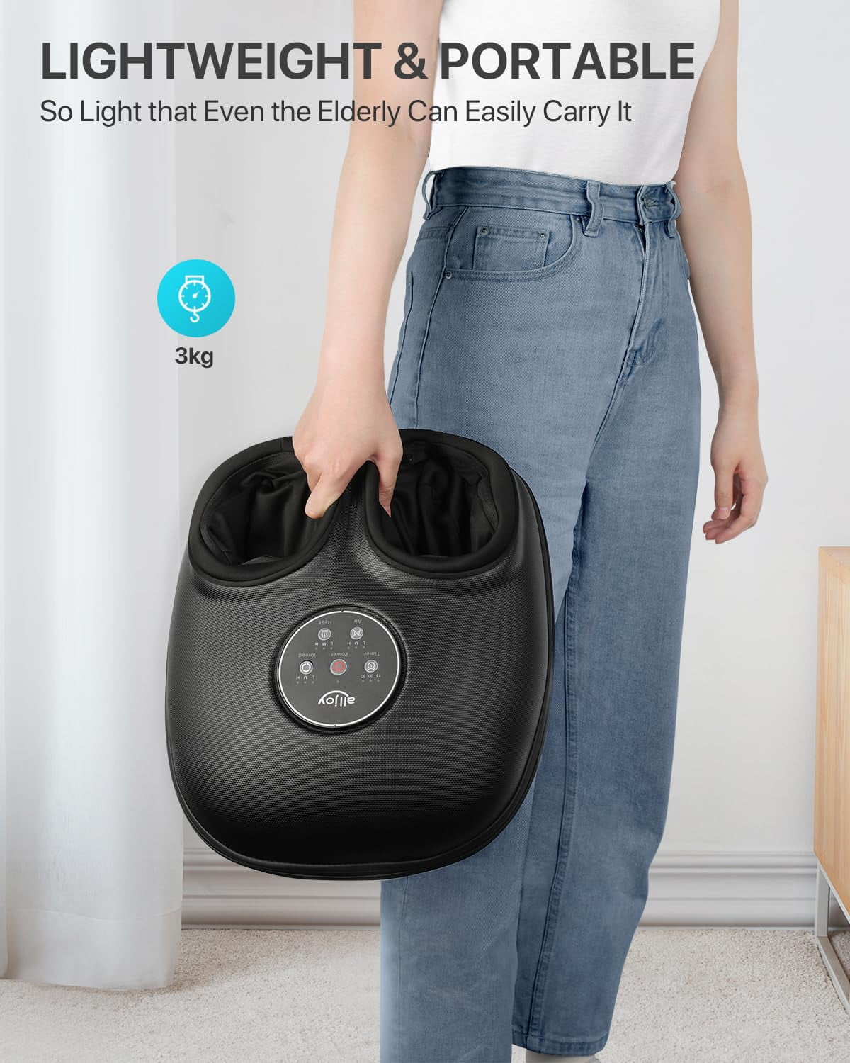 ALLJOY Foot Massager Machine with Heat, Air Compression, Deep Kneading Shiatsu Massager for Tired Foot Blood Circulation, up to Size 12, Relax for Home or Office Use (Black)