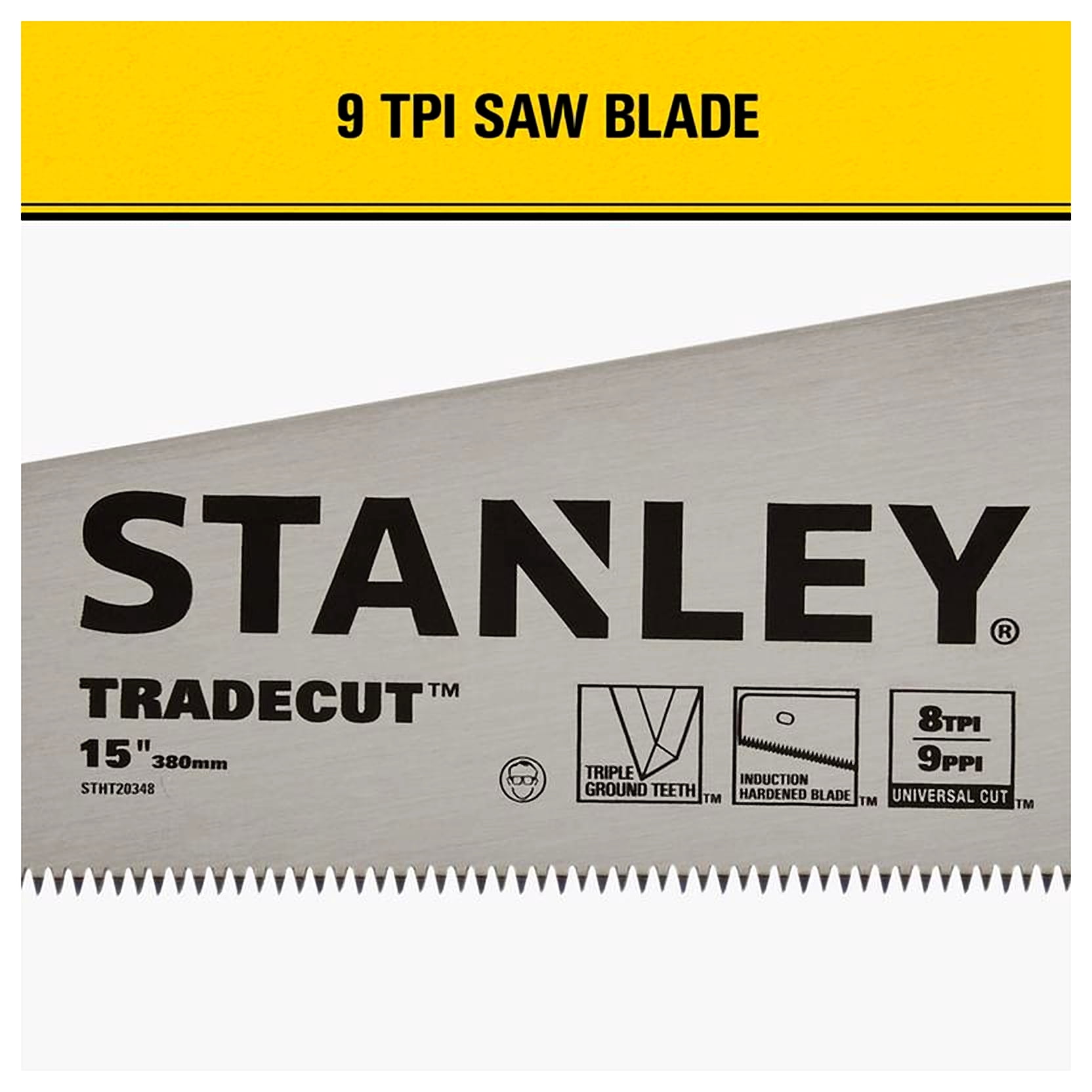 Stanley Panel Handsaw Tradecut 274129 - 15 In Blade, Ergonomic Handle, 8 TPI - Multicolor