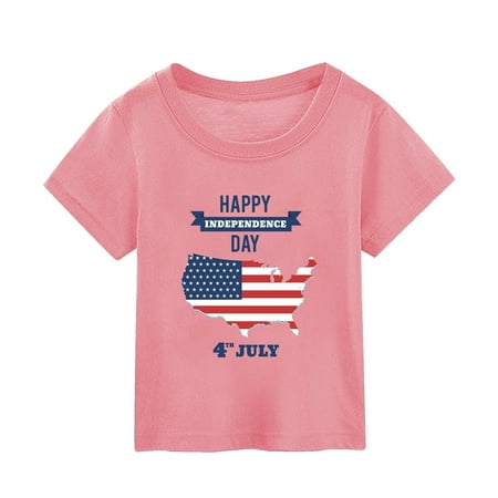 

Shirts for Girls Summer Independence Day Map Printing Short Sleeved Worn Over Cat and Clothes Tops 2-3 Years