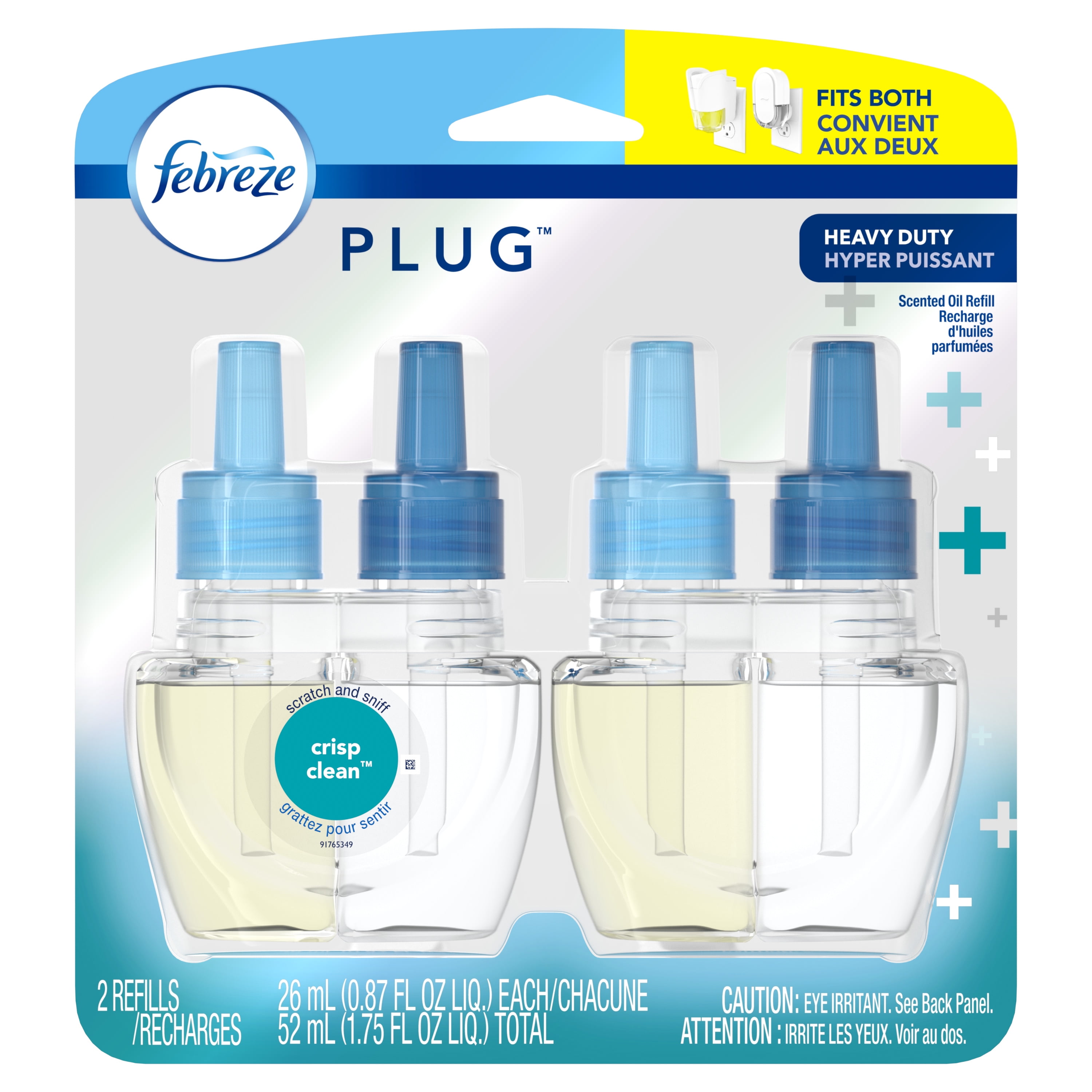 Febreze Plug Air Freshener Scented Oil Refill, Crisp Clean, 2 count