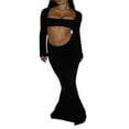 thumbnail image 1 of Femmes Sexy Évider Maxi Robe Couleur Unie Licou Robe Cami Haute Split Élégante Soirée Robe de Soirée Formelle, 1 of 7