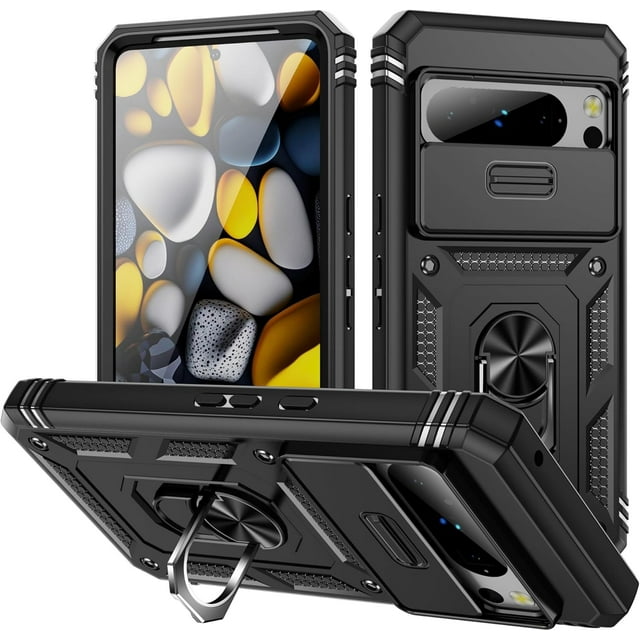 HCTian Military Grade Case for Google Pixel 8 Pro Case Pixel 8 Pro Case with Kickstand Ring Holder Slide Camera Cover Protection Shockproof Case for Google Pixel 8 Pro Phone Case