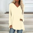thumbnail image 2 of Annhoo Plus Size Tops for Women Fall Long Sleeve V Neck Solid Color Tunics Casual Loose Going out T Shirts, 2 of 5