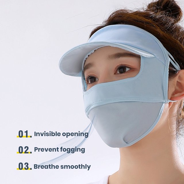 YAOBAMM Face Guard Hat Extended Brim Solid Color Cycling Headgear with Ear Loop Eyes Exposed Ice Silk Face Guard Perfect for Sports and Outdoor Activities