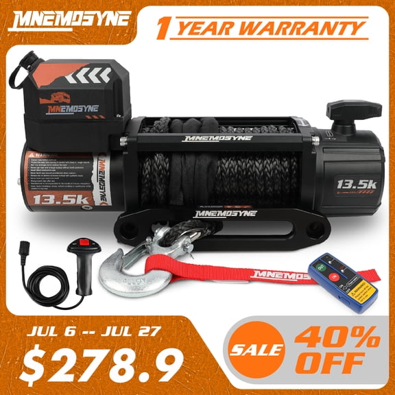 MNEMOSYNE 13500LBS Electric Winch 12v Synthetic Rope Towing Truck Jeep Winch Wireless Remote Control