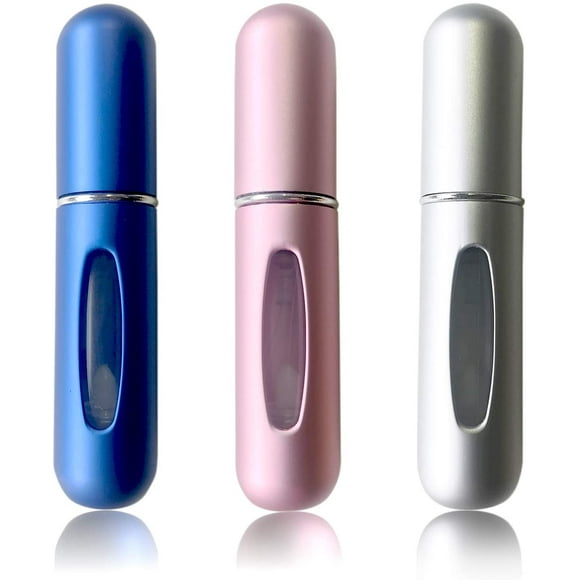 Refillable Perfume Atomizer Bottle, Pocket Cologne Sprayer, Travel Mini Perfume Atomizer Container Multicolor Perfume Spray, Scent Pump Case for Traveling 3 Pcs Pack of 5ml, Blue-Silver-Rose Pink