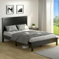 thumbnail image 1 of Gymax Queen Size Bed Frame Platform Slat High Headboard Bedroom Rubber Wood Leg Black, 1 of 10