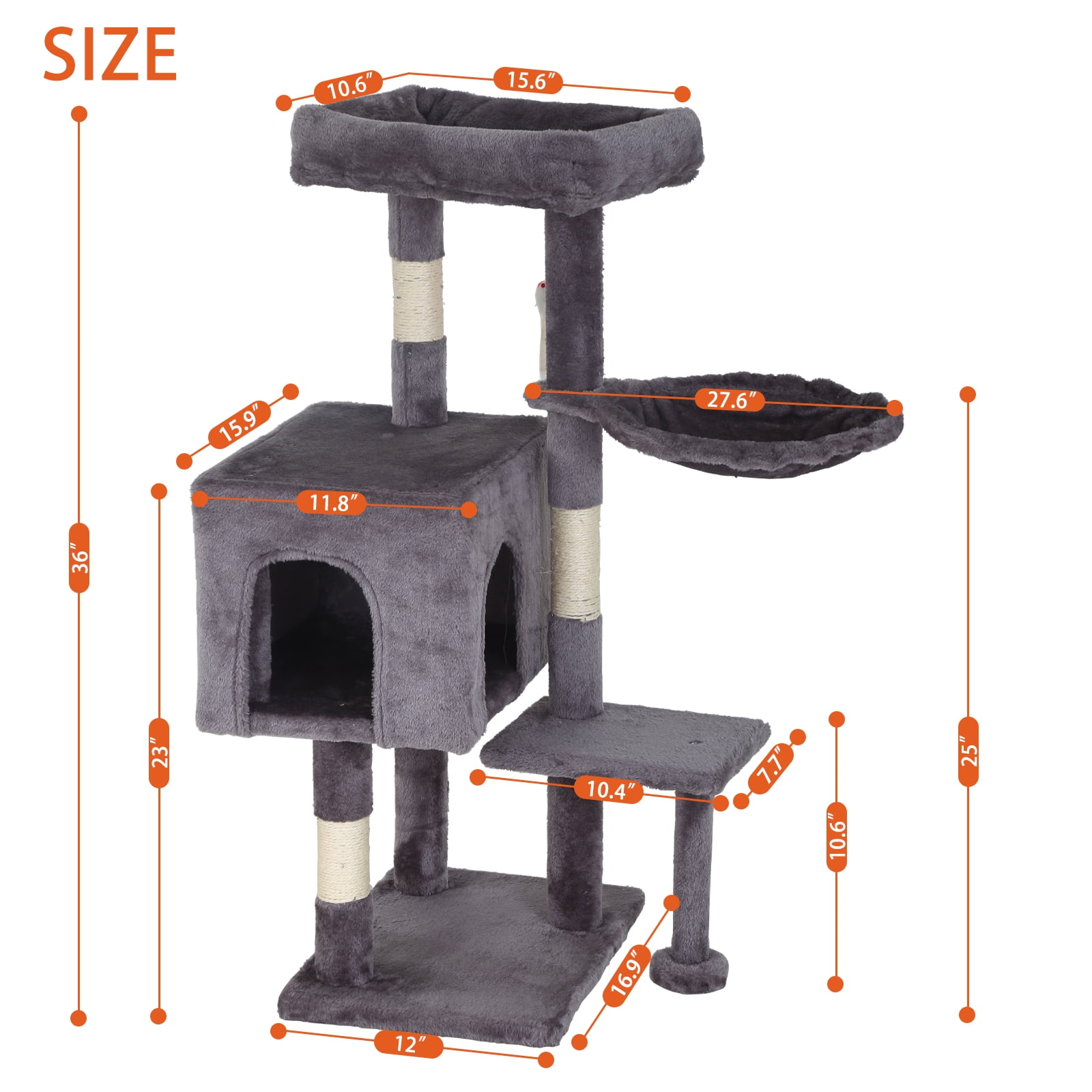CL.HPAHKL Cat Tree, 36 inch Small Cat Tower with Scratching Post & Funny Toy for Indoor Cats, Cat Condo Furniture Activity Center for Kittens, Light Gray
