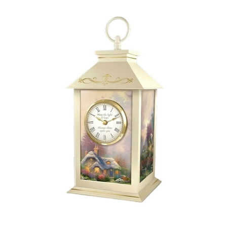 The Bradford Exchange Light Of Hope Illuminated Lantern Clock with LED Lights & Quartz Movement Features Everett’s Cottage & Lamplight Bridge by Thomas Kinkade 12-Inches