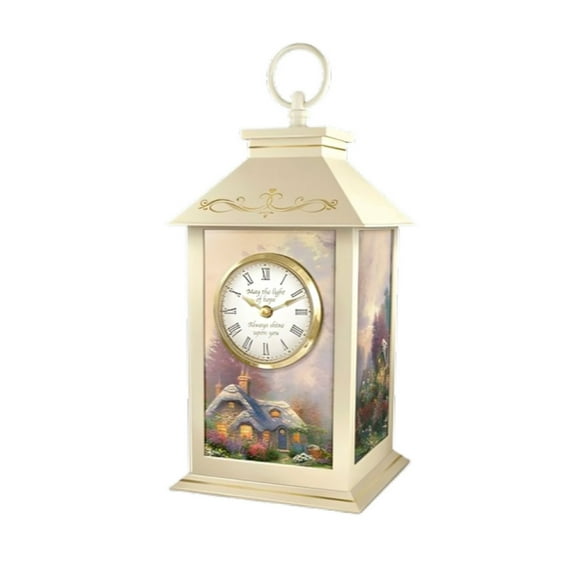 The Bradford Exchange Light Of Hope Illuminated Lantern Clock with LED Lights & Quartz Movement Features Everett’s Cottage & Lamplight Bridge by Thomas Kinkade 12-Inches