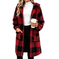 thumbnail image 4 of QQZ Plaid Fuzzy Fleece Hooded Coat For Women, Mid Length Button Front Long Sleeve Jacket, Womens Warm Casual Outerwear With Big Pockets For Fall Winter Home And Daily Wear, 4 of 5