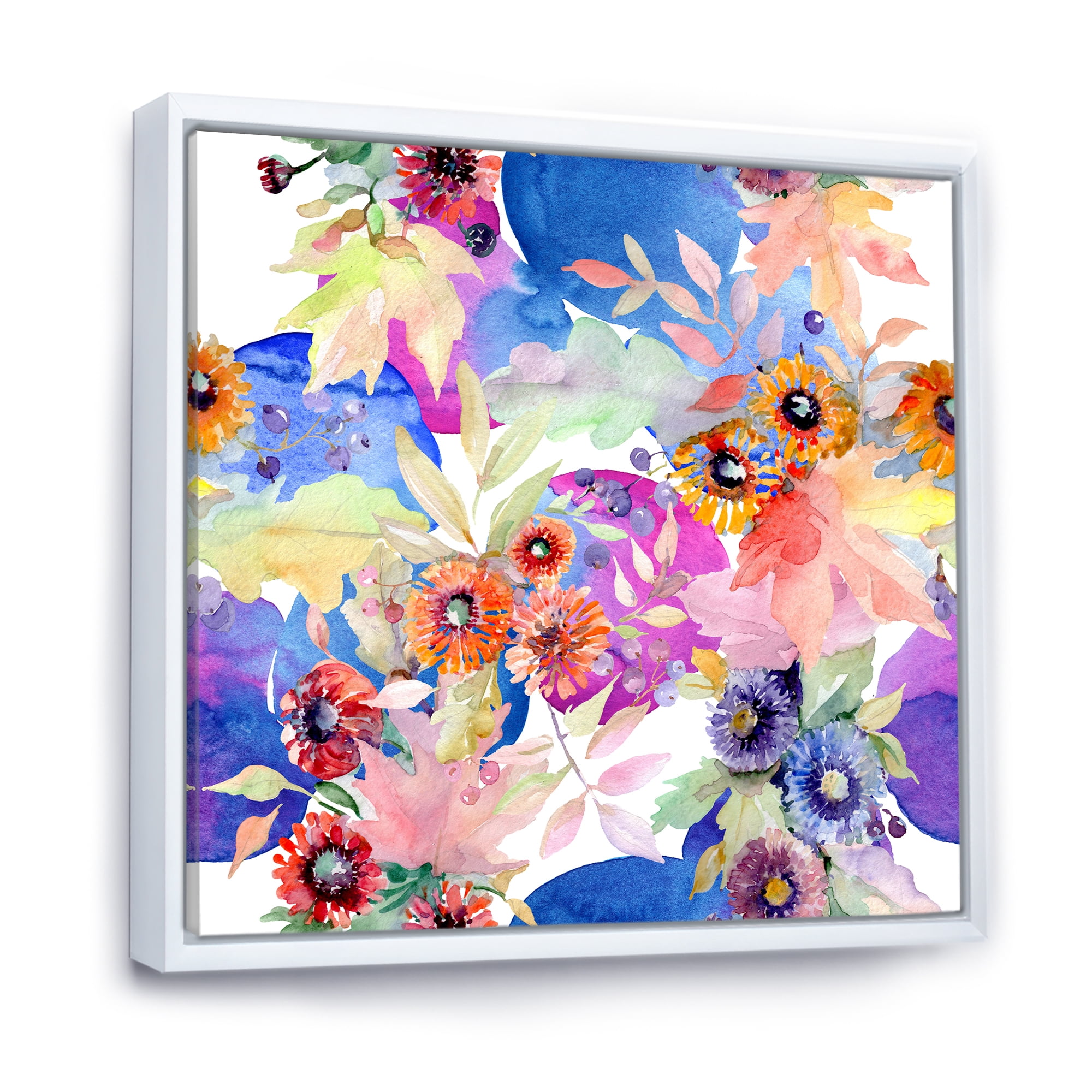 Designart 'Wildflowers and Vibrant Wild Spring Leaves IV' Modern Framed Canvas Wall Art Print
