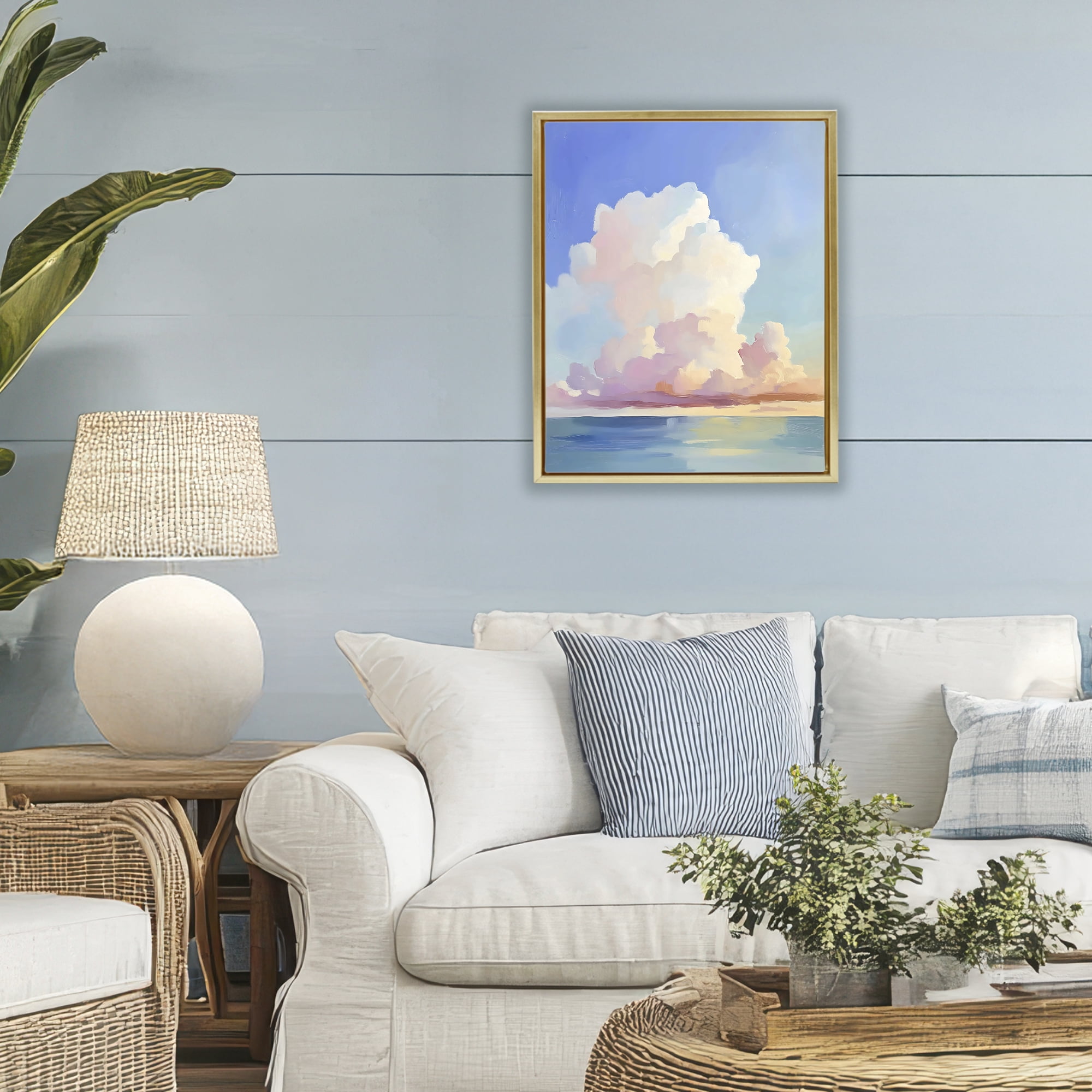 Stupell Industries Dreamy Pastel Clouds over Sea Gold Framed Floater Canvas Wall Art, design by The Prints Vibe