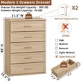 thumbnail image 3 of Joaxswe 5-Drawer Dresser for Bedroom Set 2, Natural Wood Chest of Drawers, Vertical Organizer, Accent Storage Cabinet for Closet, Living Room,Hallway, 3 of 12