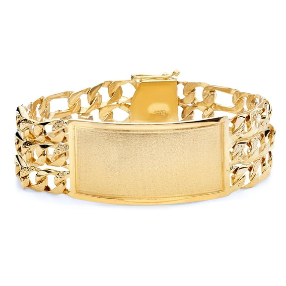 Wellingsale 14k Yellow Gold Solid Solid Polished Mens 3 Line Nugget Figaro Link ID Bracelet - 9"