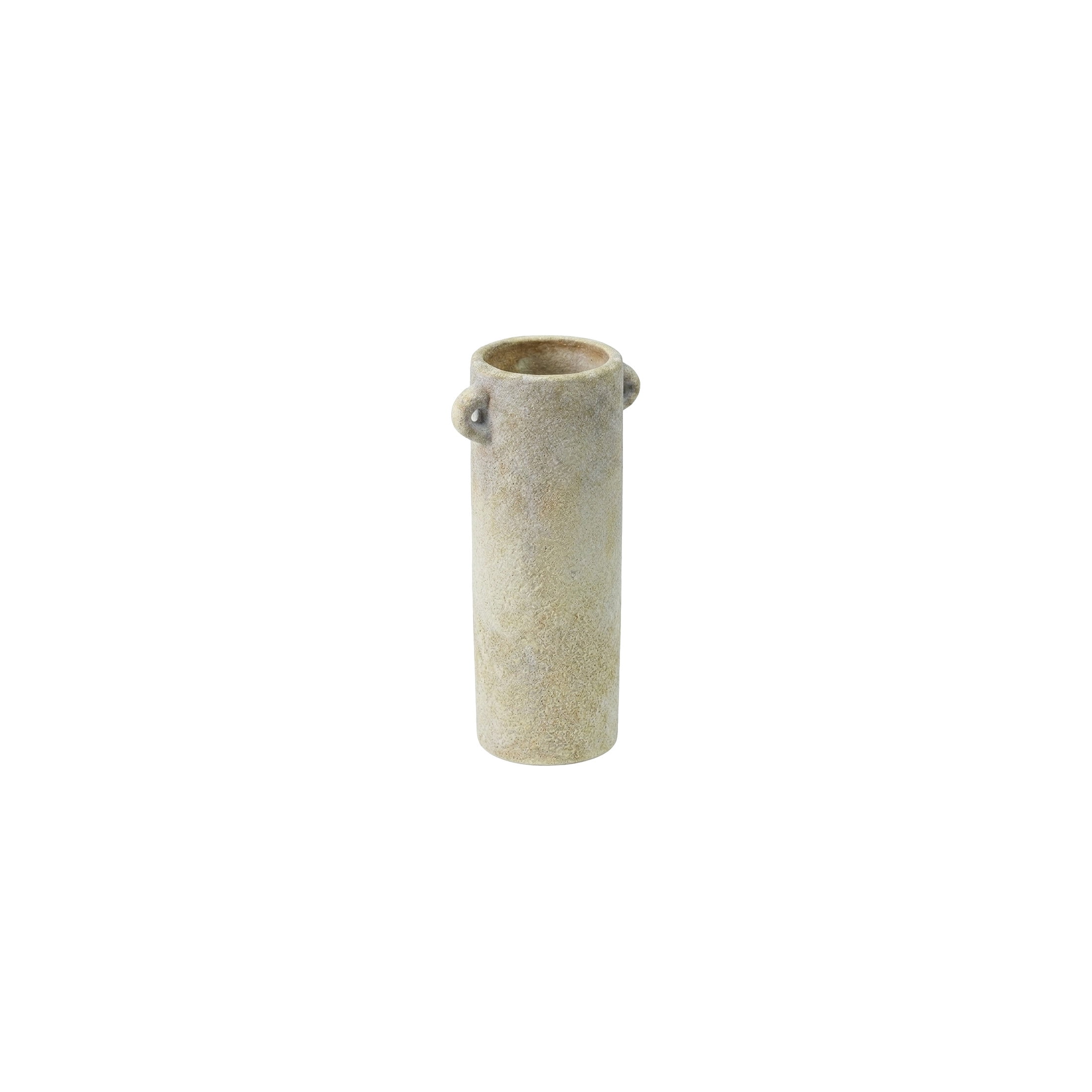 DecMode 9" Antique Style Washed Cream Ceramic Vase with Handles