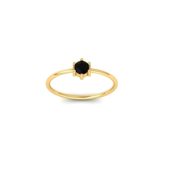 Minimalist Black Onyx Solitaire Ring in 18K Yellow Gold Over – Dainty Handmade Promise Ring for Her