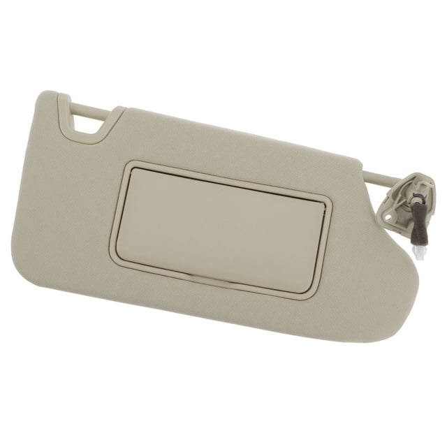visera de sol para el lado del pasajero derecho de unique bargains para nissan altima 2013-2017 con espejo y luz no.96400-3ta2a Beige, visera interior rectangular forrada con textura vista frontal que muestra tapa de espejo de cortesía centrada y soporte de montaje con pasador a la derecha, diseñada para bloquear luz y rayos UV según especificación; a menudo usada como reemplazo de la visera original.