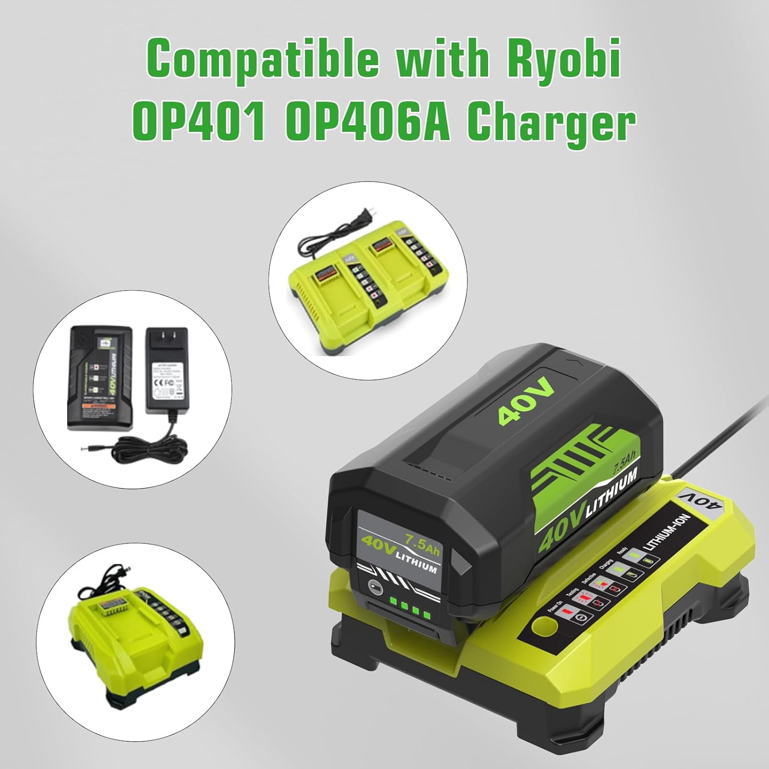1 Pack Upgraded to 7.5Ah Replacement for Ryobi 40V Battery Compatible with Ryobi 40 Volt Lithium ion Battery OP4075A OP40601 OP40602 OP4040 OP40404(Green)