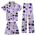 thumbnail image 2 of JAJAHO Halloween Kids Pajamas Set Boys Girls Satin 3 Piece Short Sleeve Sleepwear With Pants And Shorts 3-13Y, 2 of 7