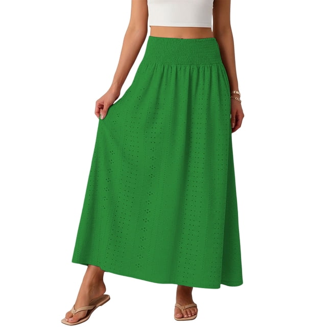 TaTaai Women's Solid Color Hollow Out High Waist Pleated Long Skirt Fashion Lace-Up Design Casual Loose Fit Soft Breathable Fabric Maxi Skirt Versatile for All Seasons Daily Wear Gift