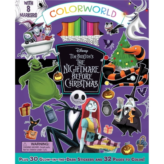 ColorWorld: Disney Tim Burton's Nightmare Before Christmas: Coloring Book with Jumbo Markers and 30 Glow in the Dark Stickers for Creative Kids Ages 6-8 (ColorWorld Coloring Kits), 64 pages (Hard...