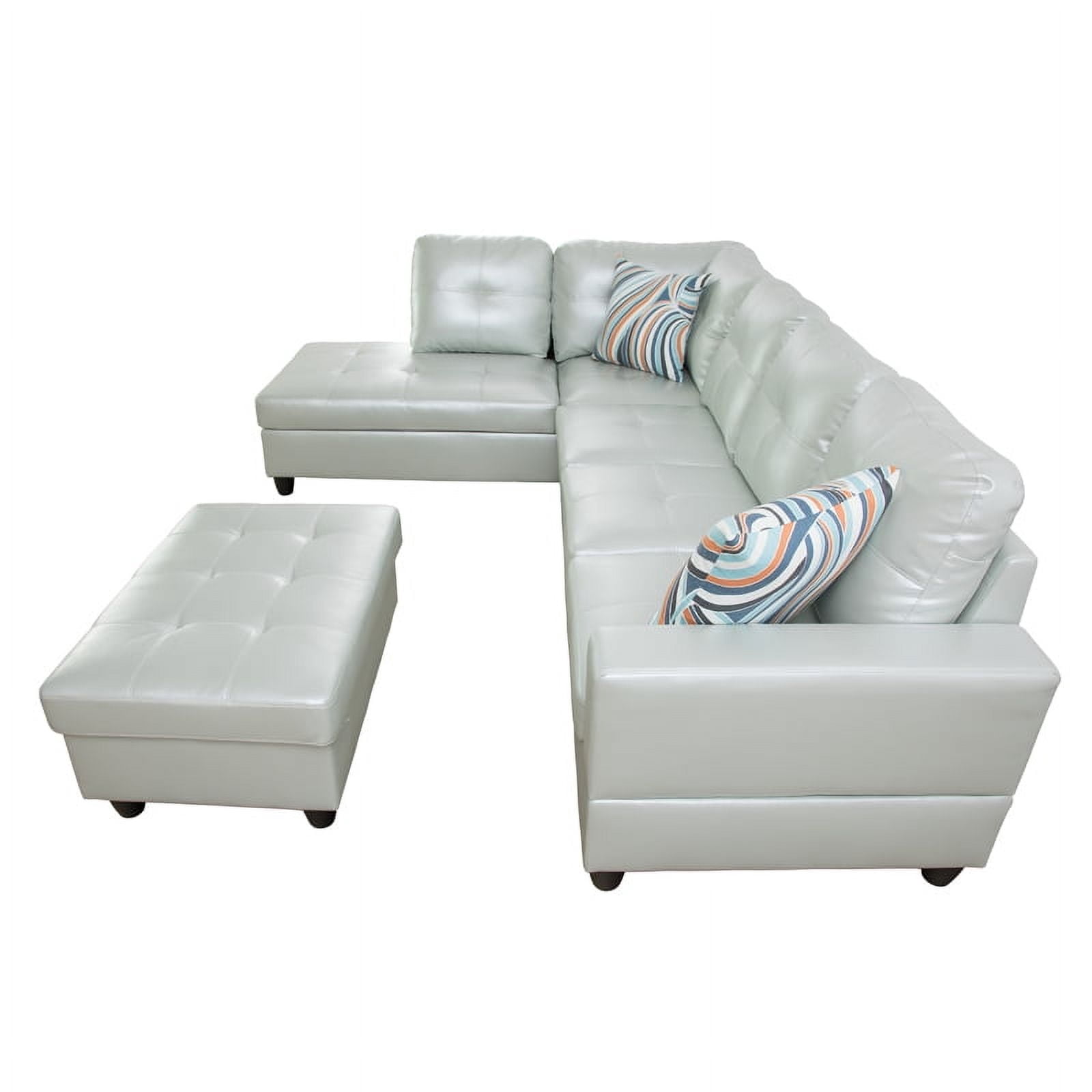 Irene Inevent 3-Piece Leather Sofa Set, Semi PU Synthetic Leather Couch Living Room Sofa Set for Bedroom, Apartment, Office, Silver Green