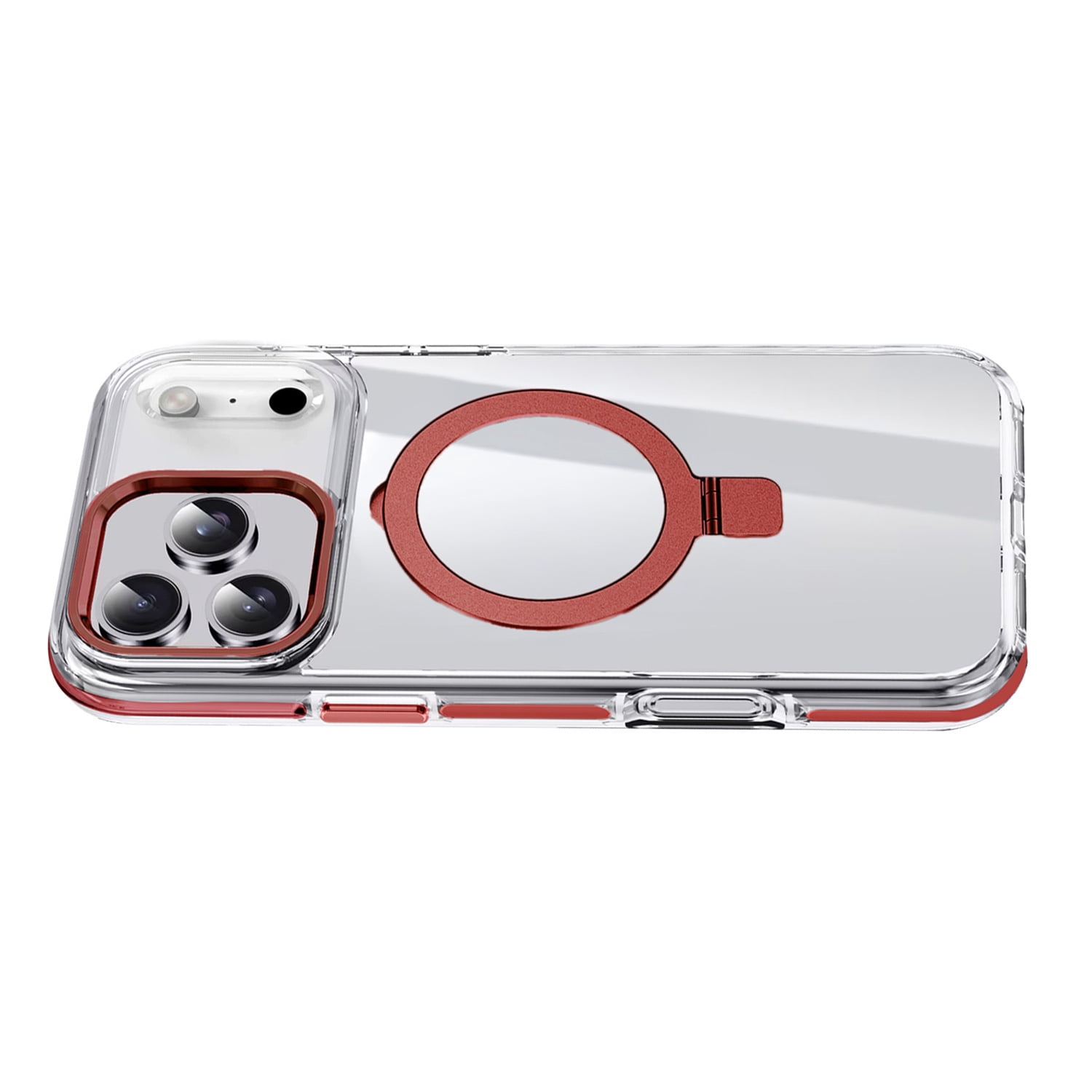 Transparent Shockproof Magnetic Kickstand Case for iPhone 17 Pro Max - Red