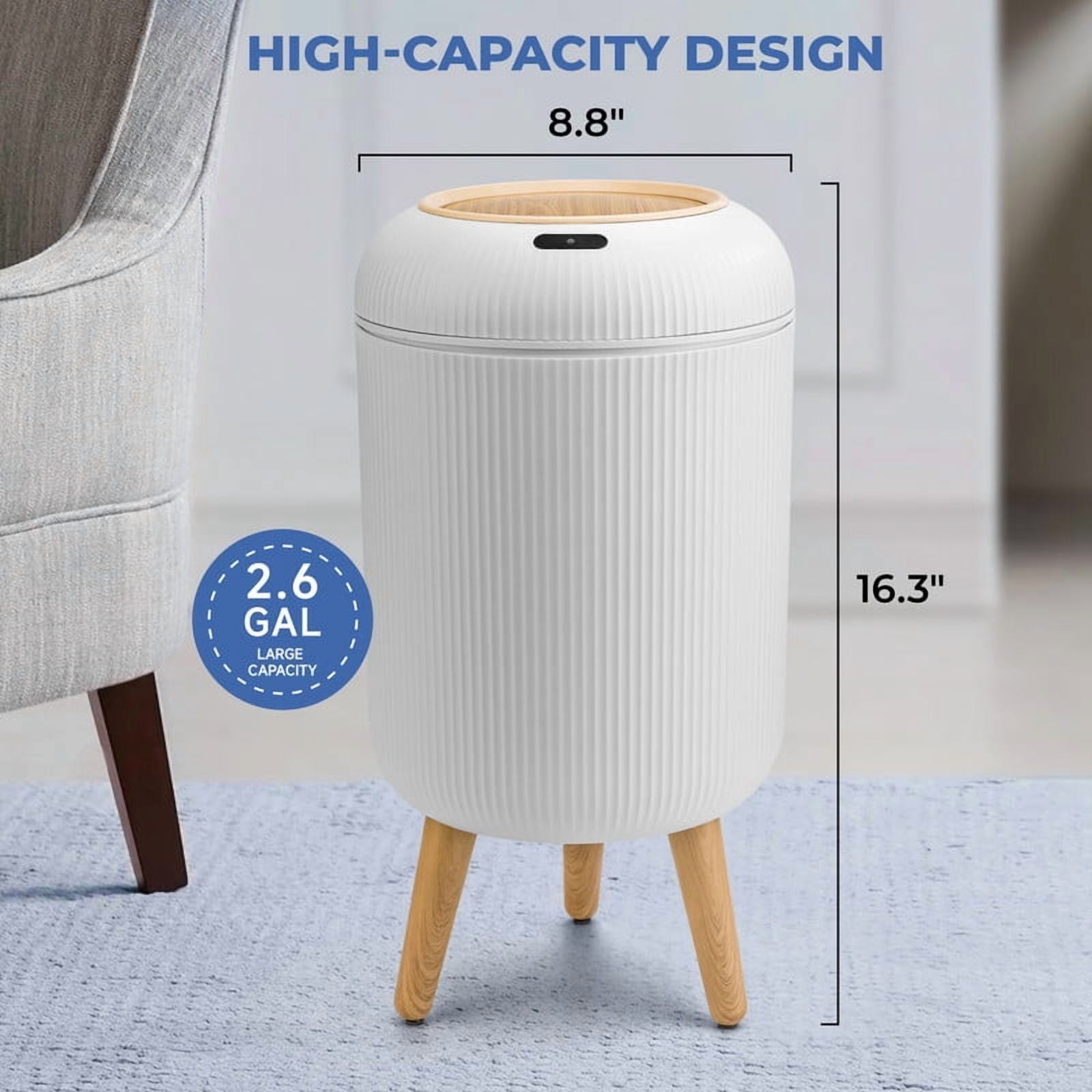 Touchless Automatic Trash Can 10L, Motion Sensor Smart Bin, Waterproof for Kitchen & Bathroom (White)