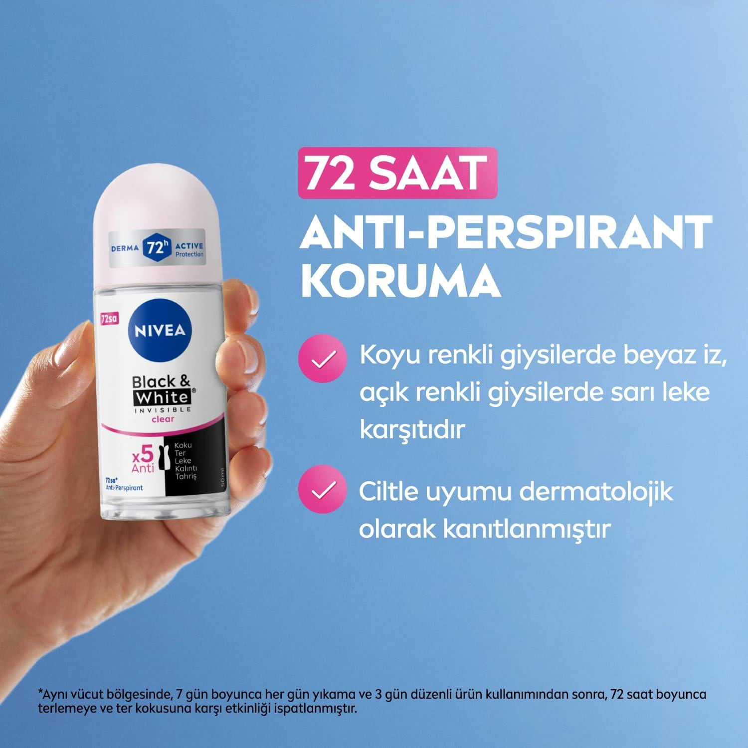 Nivea Woman Black & White Invisible Roll-on Deodorant Travel Small 50ML- 10 Pack