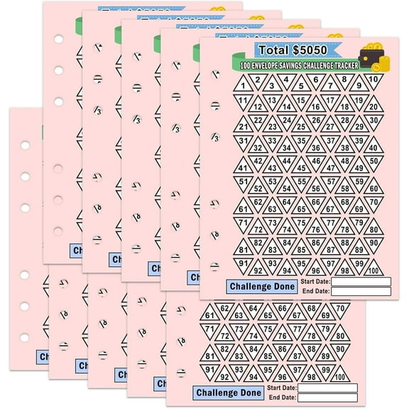 20 Pack 100 Envelopes Money Saving Challenge Binder Tracker Savings Challenge Tracker Cards - 6 x 8 Inch Low Income Budget 100 Envelope Challenge Tracker to Save 5050 in 100 Day for 6 Ring A5 Binders