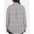 thumbnail image 3 of Dalia Women's Plus Size Long Sleeve Button Woven Top, White/Black Print 3X, 3 of 3