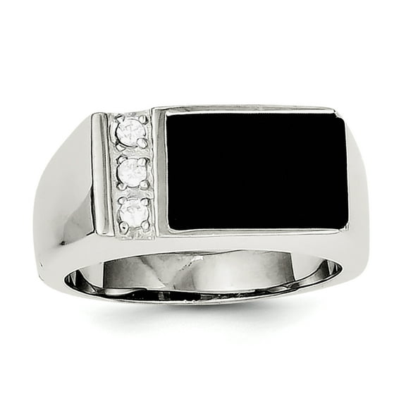 Sterling Silver Onyx & Cubic Zirconia Men's Ring