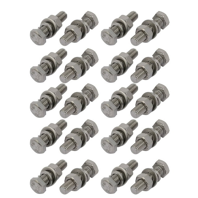 Unique Bargains 20 Pcs Boulons Hexagonaux en Acier Inoxydable 304 M5x20mm avec Écrous et Kit d'Assortiment de Rondelles