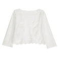 thumbnail image 6 of APEXFWDT Women's Lace Cardigan Open Front Short Shrug Elegant Sheer Floral Cropped Bolero Tops Ruffle Collar 3/4 Sleeve Cardigan, 6 of 7