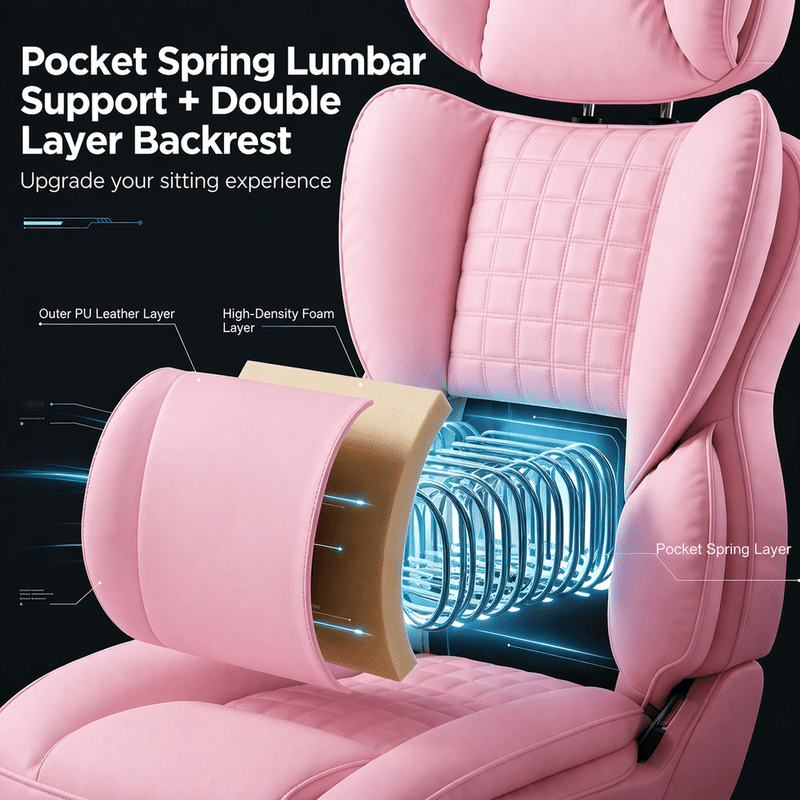 Simple Deluxe 350lbs Executive Heavy Duty Office Chair for Big & Tall, PU Leather Ergonomic Reclining Desk Chair with Footrest, Pocket Spring Cushion, Pink
